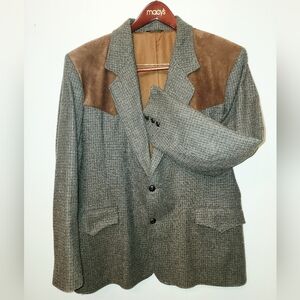 PIONEER WEAR Western Brown Tweed Jacket with Tan Suede Yoke. Made in U.S.A.
